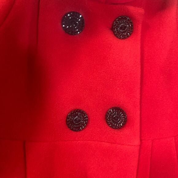 GoodLad Bright Red Girls Fleece Swing Coat Double Breasted Black Buttons Sz 3T - Picture 2 of 11